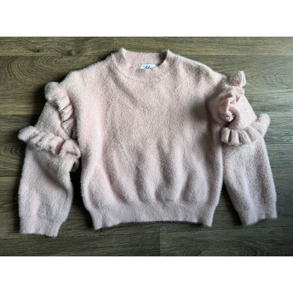 Lola and the Boys‎ Pink Ruffle Pearl Sweater size 6
